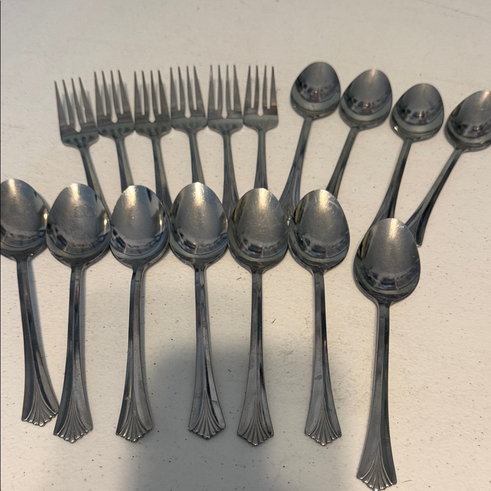 Classic Silver Dessert Fork and Spoon Set - Polished Stainless Look